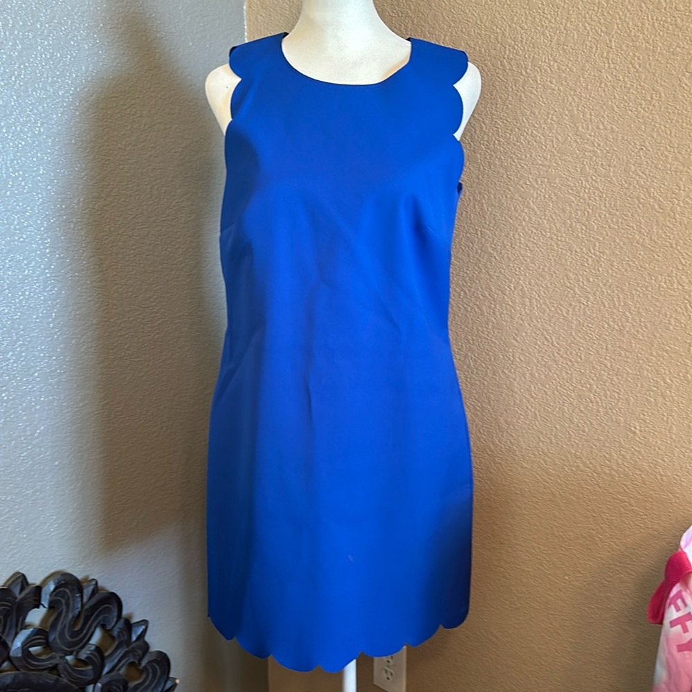 J. Crew Sheath Scuba Dress - size 4 cobalt blue scallop
